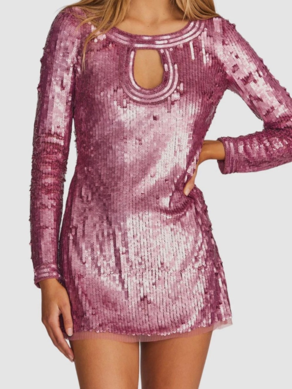 LoveShackFancy Devers Keyhole-Front Sequined Mini Dress. Size 2 - Picture 2 of 13